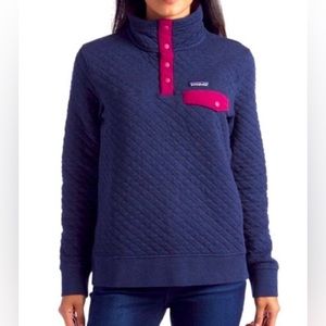 Patagonia organic quilted snap pullover - Women’s M, navy and raspberry